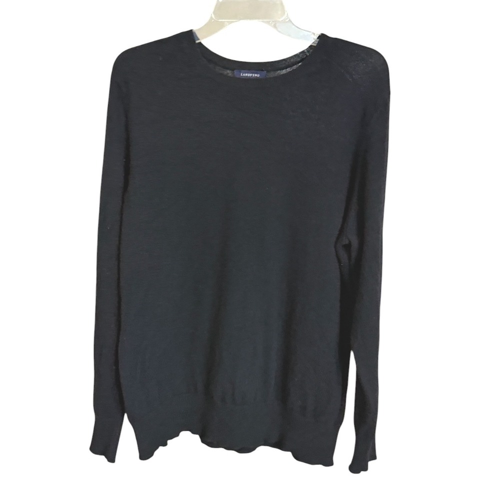 Lands End Cashmere Sweater Womens XL Black Crew Neck Long Sleeve Soft Luxury